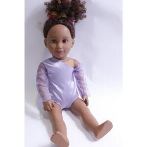 Tolly Tots Doll, African American, Brown Hair, Purple Gymnastics Leotard,
